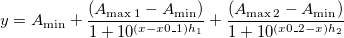 y=A_{\min }+\frac{(A_{\max 1}-A_{\min })}{1+10^{(x-x0\_1)h_1}}+ \frac{(A_{\max 2}-A_{\min })}{1+10^{(x0\_2-x)h_2}}