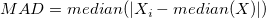 MAD = Median(|{X_i} - Median(X)|)\,