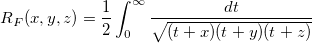 R_F(x,y,z)=\frac 12\int_0^\infty \frac{dt}{\sqrt{(t+x)(t+y)(t+z)}}