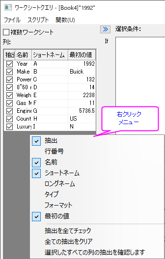 WksQuery left panel options.png