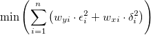 \min\left (\sum_{i=1}^{n}\left (w_{yi}\cdot \epsilon_{i} ^{2}+w_{xi}\cdot \delta_{i}^{2} \right ) \right )