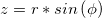  z = r \ast sin\left ( \phi \right ) 