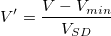 V{}'=\frac{V-V_{min}}{V_{SD}}