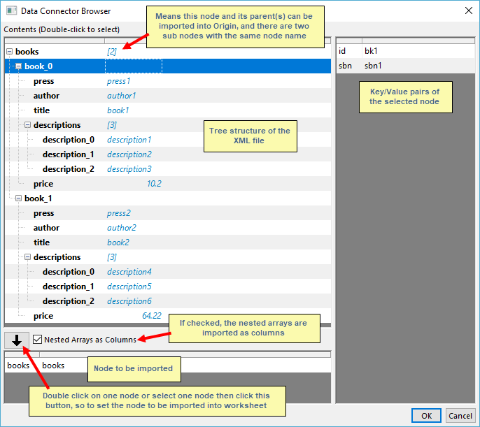 Example of the Data Connector Browser within Origin and OriginPro.