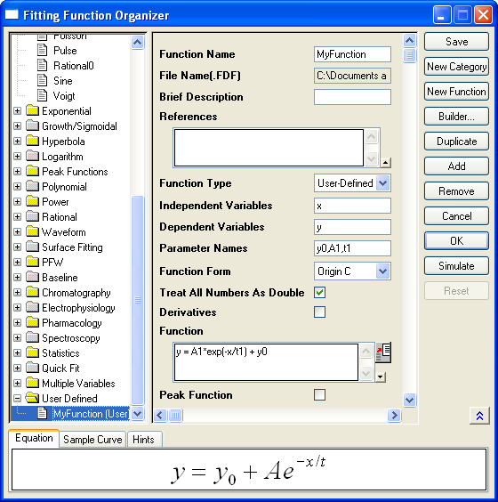 UserDefined Fitting Functions