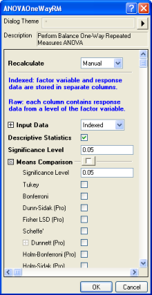 One Way Repeated Measures ANOVA interface