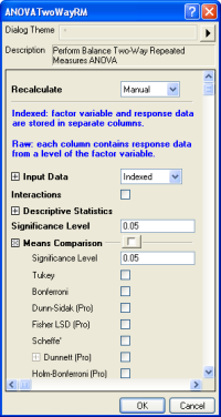 Two Way Repeated Measures ANOVA interface