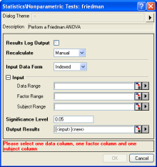 Friedman ANOVA interface