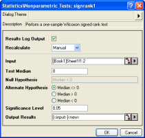 One Sample Wilcoxon Signed Rank Test interface