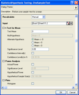 Origin's One-Sample t-Test tool