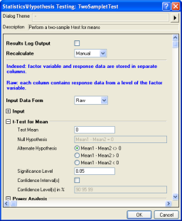 Origin's Two-Sample t-Test tool