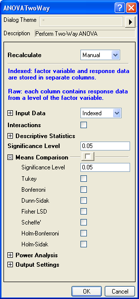 Origin's Two-Way ANOVA dialog