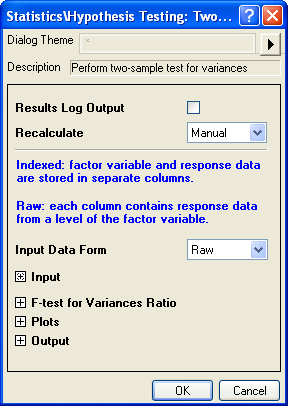 Two Sample Test for Variance interface
